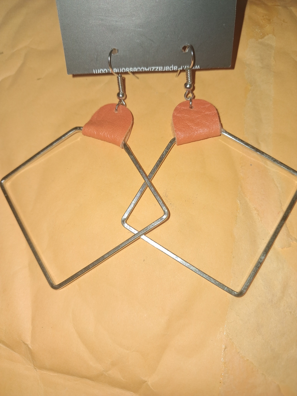 Leather Accent Geometric Hoop Earrings - Orange